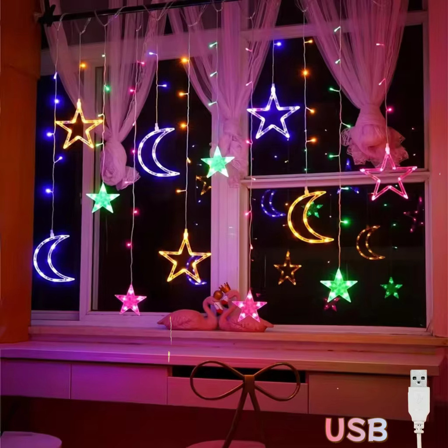 Leclstar USB LED-Lichterkette als Vorhang mit Sternen und Mond in Mehrfarbig (RGB) zur Innenraumdekoration - Bild 3