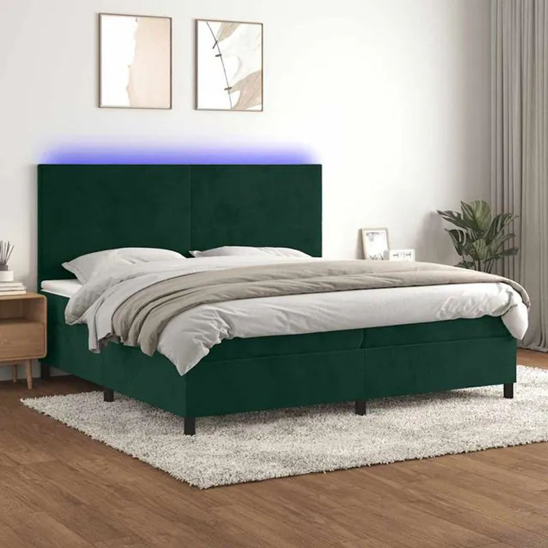 Vidaxl Boxspringbett Kontinentalbett mit Matratze und LED in Grün aus Samt, B/T: 200 x 200 cm - Bild 1