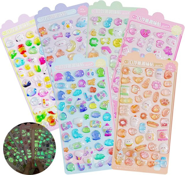 TMZ 3D Relief Aufkleber Kawaii Cartoon Kristall Gelee Patches mit Tier Design in Multicolour für dein DIY Journal und Sammelalbum - Bild 1