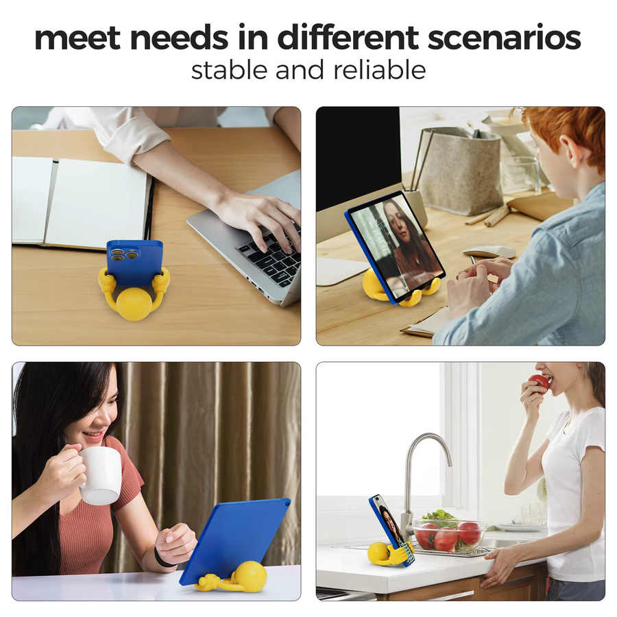 Kreativer Smiley Handy und Tablet Ständer aus Kunststoff in Gelb mit drehbarer Daumen-Handfunktion für Desktop-Deko - Bild 2