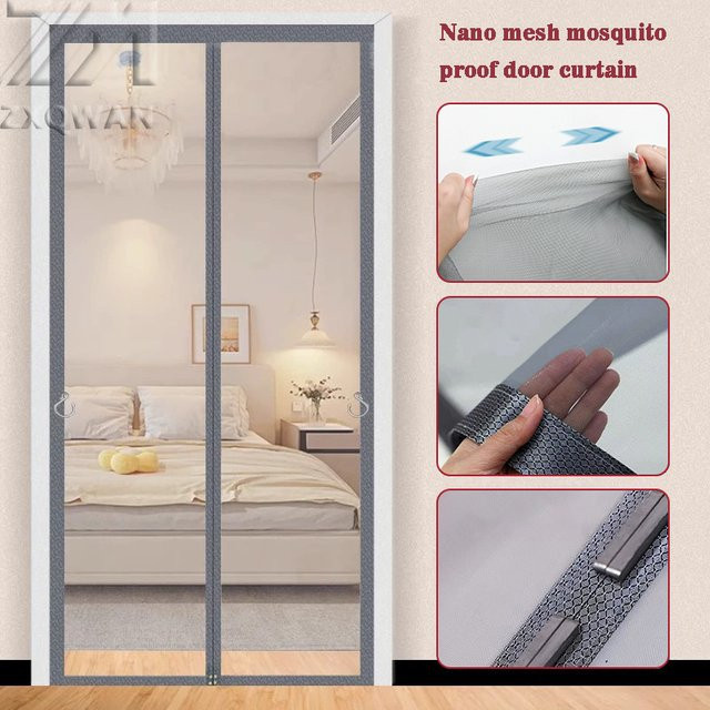 Graues magnetisches Moskitonetz als Türvorhang für einen unsichtbaren Mückenschutz von zxqwan - Bild 1