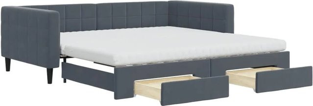 vidaXL Tagesbett ausziehbar mit Schubladen in Dunkelgrau aus Samt, B/T/H: 100 x 200 x 68 cm - Bild 1