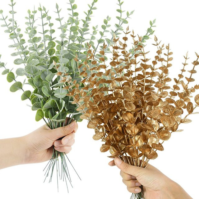 YONGSNOW Künstliche Eukalyptus Blätter Grüne Pflanzenzweige aus Kunststoff für Hochzeitsbouquet und Home Decor - Bild 1