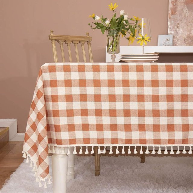 ILVISEST Tischdecke mit Karomuster in Orange und Weiß, Baumwolle, Rechteckig, B/T: 140 x 140 cm - Bild 1