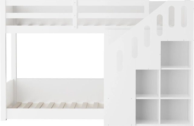 okwish Etagenbett für Kinder in Weiß mit Treppe, Schließfächern und stabilem Geländer, B/T/H: 200 x 90 x 144 cm - Bild 1
