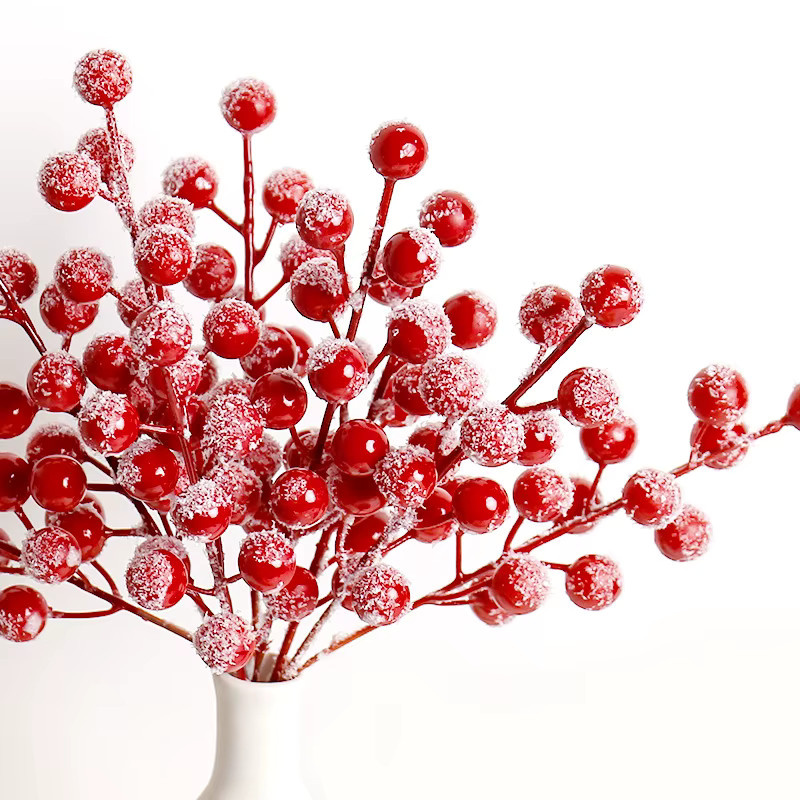 Uflower Künstliche mattierte rote Beerenzweige für Weihnachtsdekoration und DIY-Geschenke - Bild 2