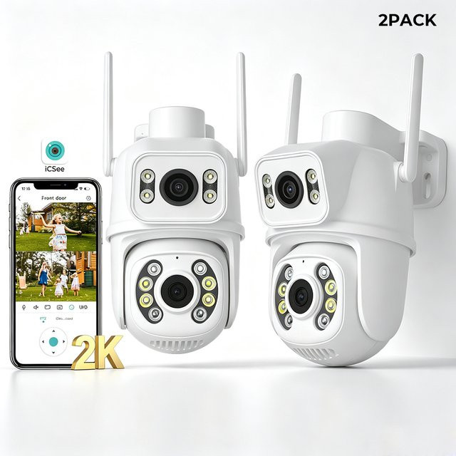 2er-Pack Zysecurity Outdoor WLAN PTZ IP-Kamera mit Doppellinse in Weiß, Sicherheitskamera mit Humanoid-Erkennung, Auto-Tracking, 2-Wege-Audio und Farbnachtsicht - Bild 1