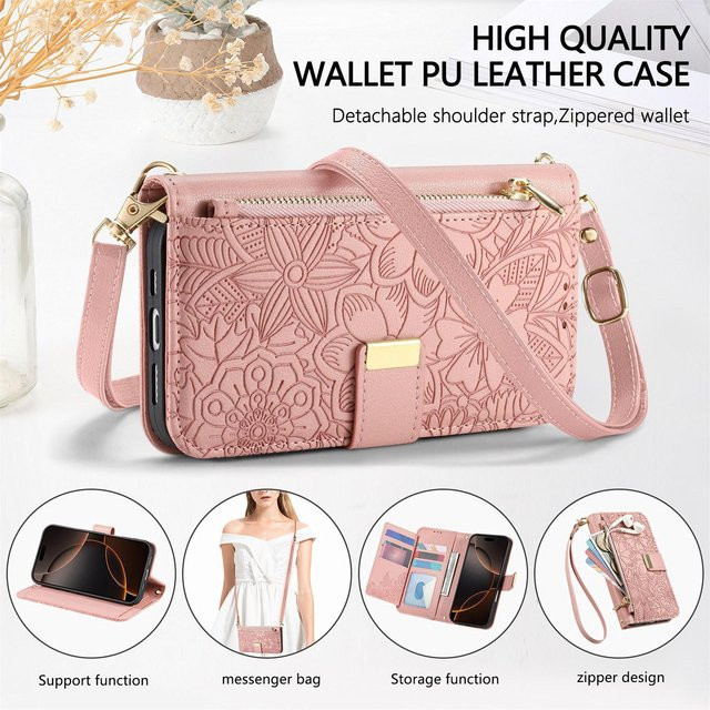 Leder Umhänge-Tasche für Samsung Galaxy S26 S25 S24 S23 S22 in Pink mit Kartenfach und Ständer - Bild 1
