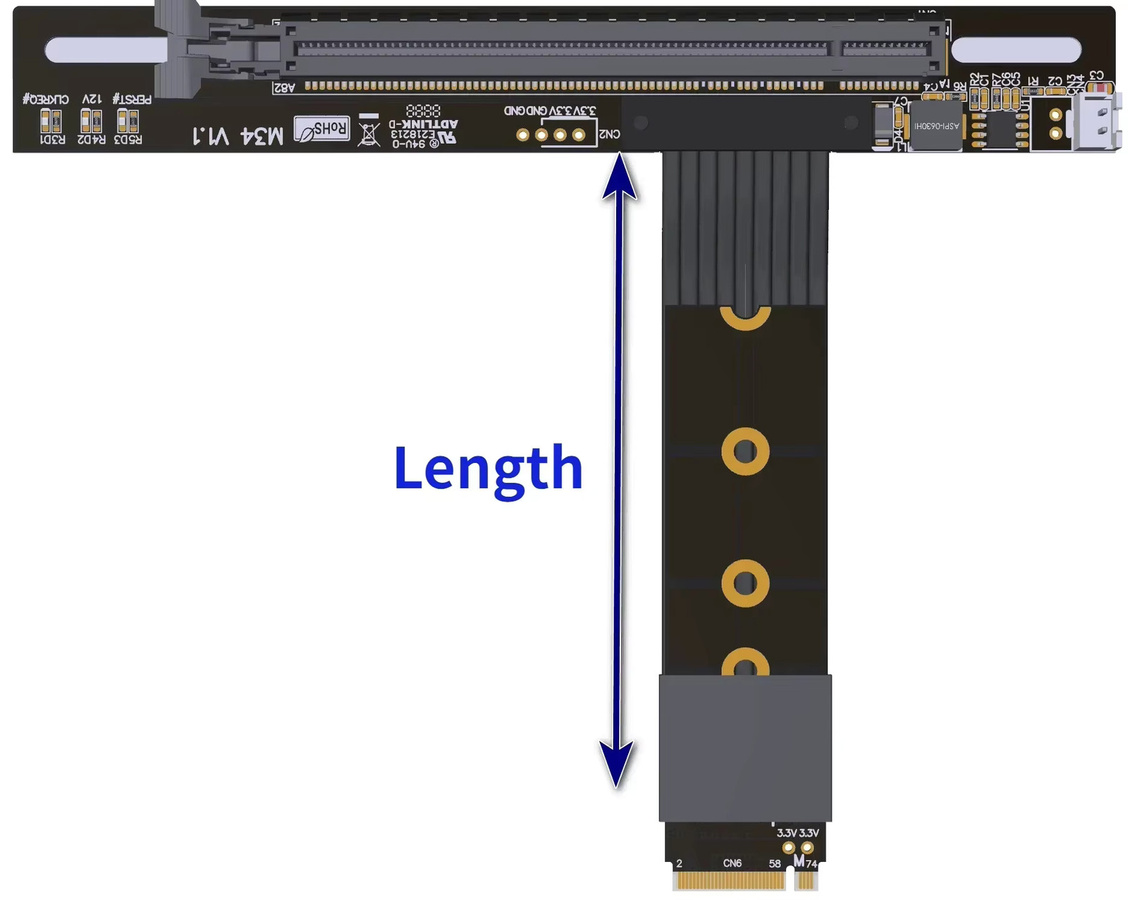 ADT PCIe x4 4.0 M.2 NVMe auf X16 Riser-Adapter für Nvidia/AMD Grafikkarten, Schwarz - Bild 3