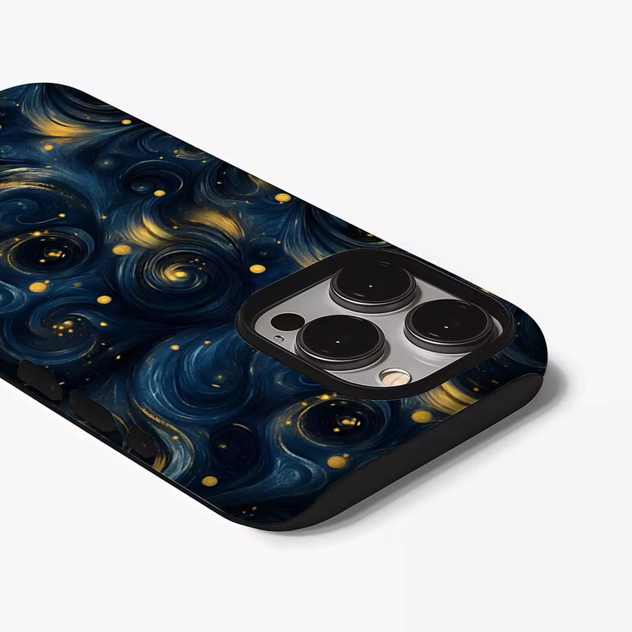 Potdemiel Handyhülle Midnight Galaxy Wirbel für iPhone 17 16 15 14 13 12 11 Pro Max Plus in Schwarz und Blau mit doppelschichtiger Rückseite - Bild 3