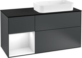 V&B Waschtischunterschrank Finion mit Wandbeleuchtung, Breite: 120 cm, Tiefe: 50,1 cm, Höhe: 50,1 cm, lackiert, mattblau - Bild 1