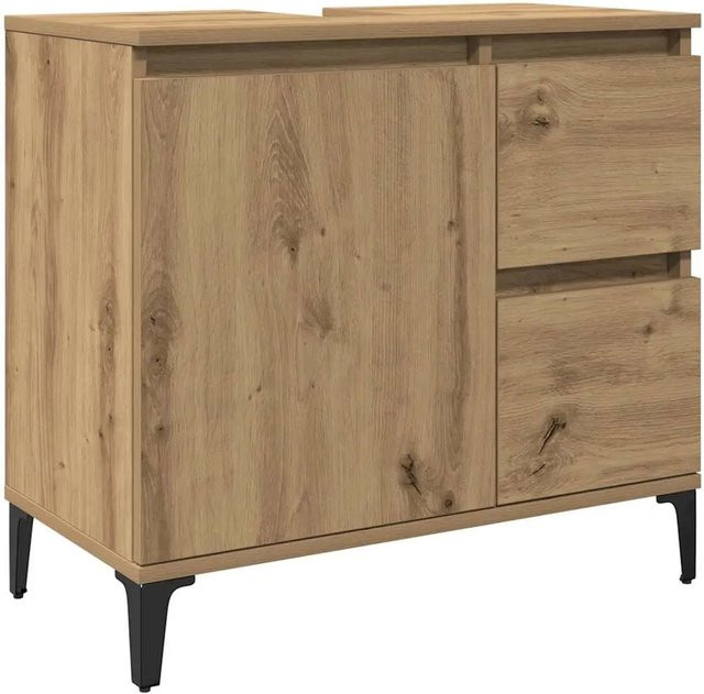 vidaXL Waschbeckenunterschrank Artisan-Eiche in Braun aus Holzwerkstoff und Metall, B/T/H: 65 x 33 x 60 cm - Bild 1