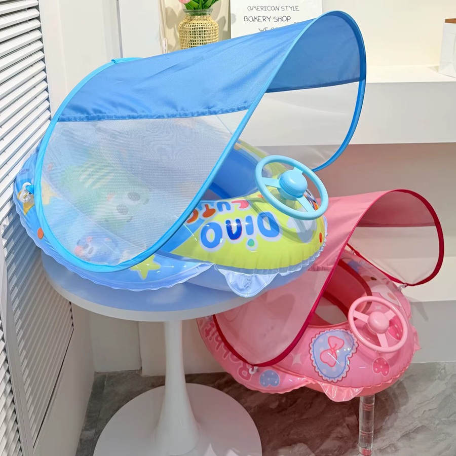 APWIKOGER Aufblasbarer Pool-Schwimmreifen aus PVC mit gelbem Sonnendach-Sitz - Bild 2