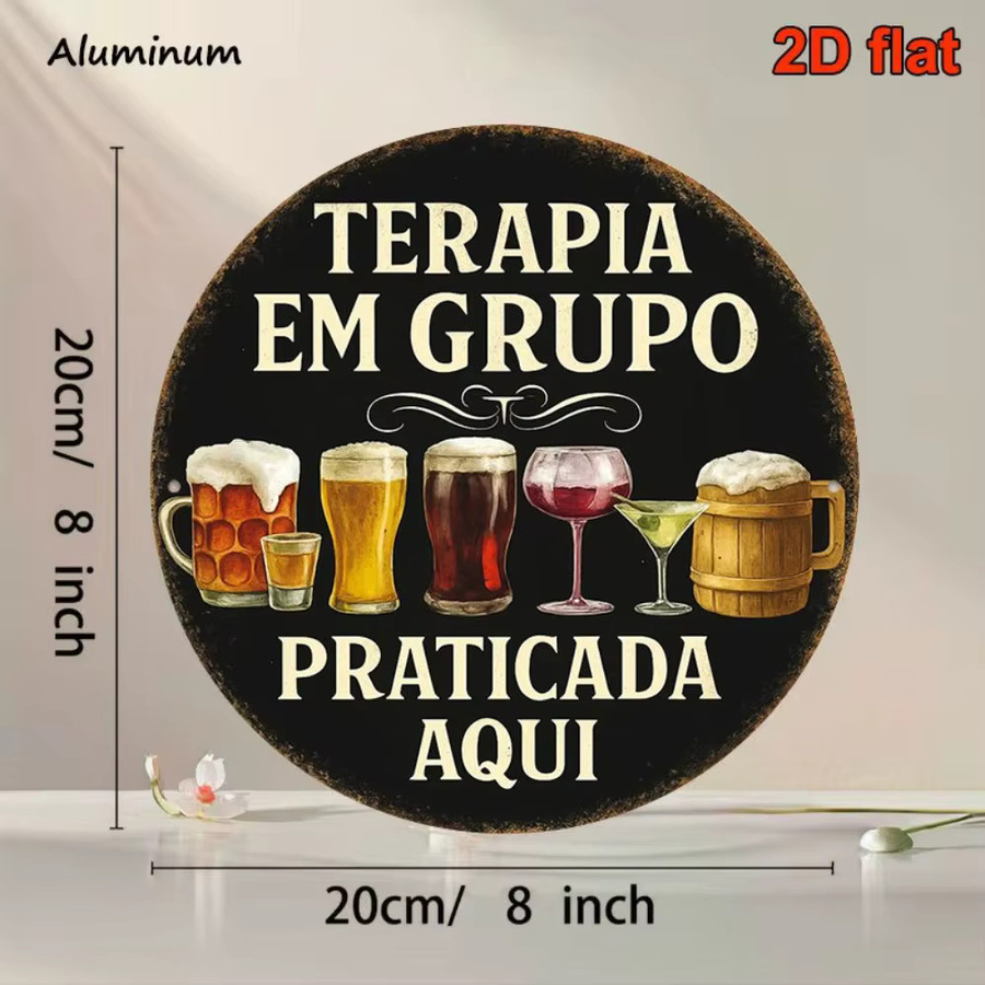 HELLOYOUNG Retro Group Therapy Aluminiumschild, runde Blechplatte für Bar und Wanddekoration, Mehrfarbig, Durchmesser: 20,32 cm - Bild 2