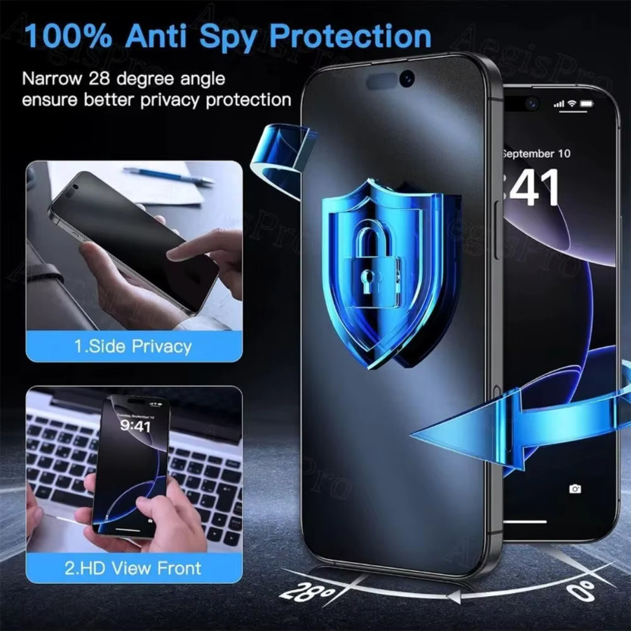 2 Stück mattierte Privatsphäre-Schutzfolien aus gehärtetem Glas für iPhone 17 16 15 14 13 12 11 Pro Max Serie - Bild 2