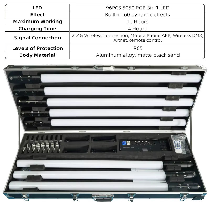 REIZ 8-teiliges Bühnenbeleuchtungs-Set mit kabellosen, wiederaufladbaren RGBIC LED-Röhren, IP65 wasserdicht, 360-Grad-Pixel-Effekt, Schwarz - Bild 2