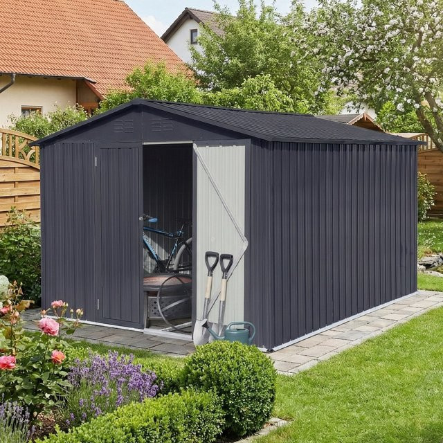 Albatros Profi Gerätehaus XXL aus verzinktem Metall in Anthrazit mit Schloss und Werkzeughaken, B/T/H: 259 x 313 x 192 cm - Bild 1