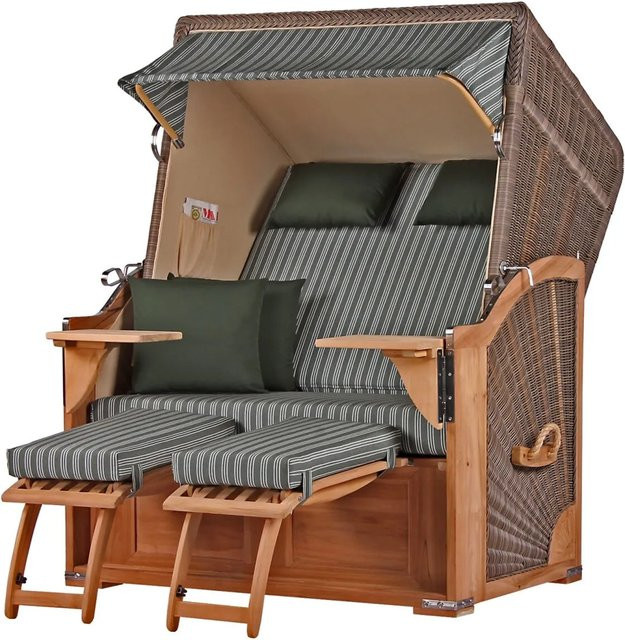 bene,iving Strandkorb Komplettset Schaalsee aus Teakholz mit PE-Geflecht in Grau, Modell 504, B/T/H: 170 x 125 x 80 cm - Bild 1