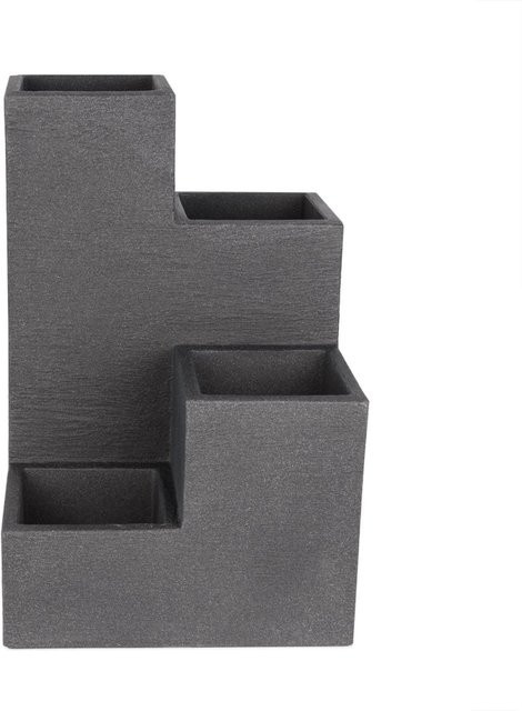 BigDean Blumentreppe in Granitstein Optik in Anthrazit, modernes Hochbeet für Terrasse und Balkon, B/T/H: 60 x 40 x 40 cm - Bild 1