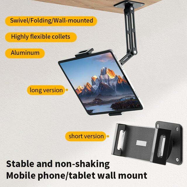 Jiansu Verstellbarer Wandhalter für Tablets in Schwarz, drehbarer Metall-Halter mit Klemme für 4 bis 12,9 Zoll iPad Mini Air Pro - Bild 1