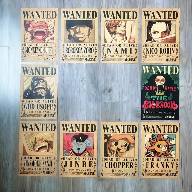 Bandai One Piece Strohhut-Piraten Wanted-Poster Vintage Anime Wandposter aus Papier, Beige, B: 28,5 cm, H: 19,0 cm - Bild 1