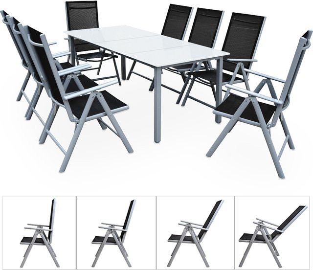 Casaria Gartensitzgruppe Bern 9-teilig für 8 Personen aus Aluminium und Milchglas in Silber und Anthrazit - Bild 1