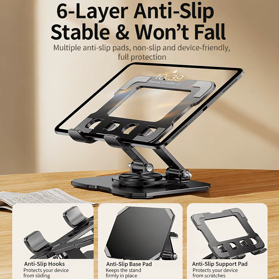 Nohon Telefon- und Tablet-Ständer aus Metall, verstellbar und faltbar, Desktop-Halterung für iPhone und iPad, Farbe: Schwarz - Bild 2