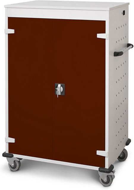 rotstahl Laptopwagen mit 20 Fächern, Korpus lichtgrau und Mahagoni-Oberfläche, B: 92 cm, H: 125 cm - Bild 1