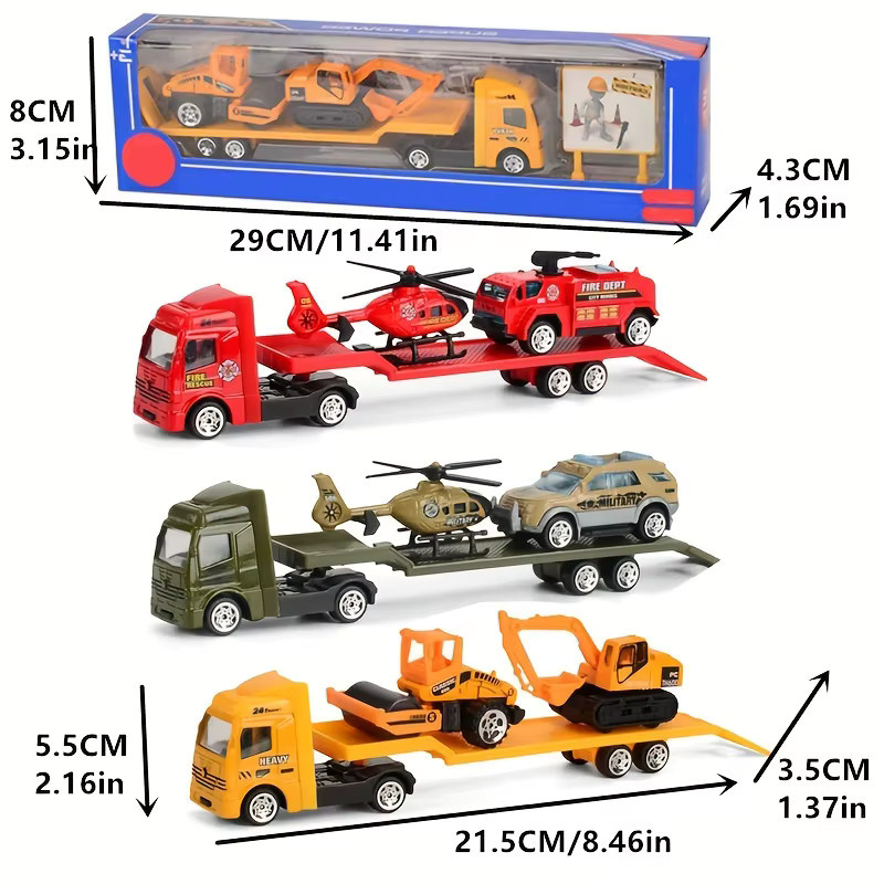 SONGYI Spielfahrzeug-Set, Polizeiauto, Feuerwehrauto, LKW, Spielset - Bild 2
