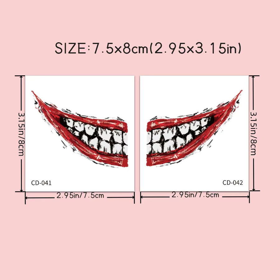 ROCOOART Temporäre Tattoos Halloween Big Mouth Design, 12 Blatt, Damen - Bild 4