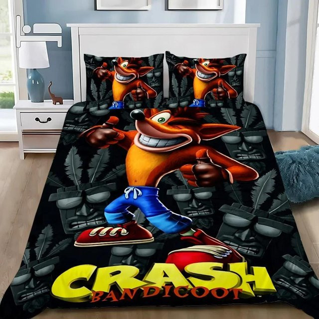 Bettwäscheset Crash Bandicoot von Binchi Fitness mit Bettbezug und Kissenbezug, Mehrfarbig, Material Mikrofaser Polyester, Kissenbezug B: 70 cm, L: 130 cm - Bild 1