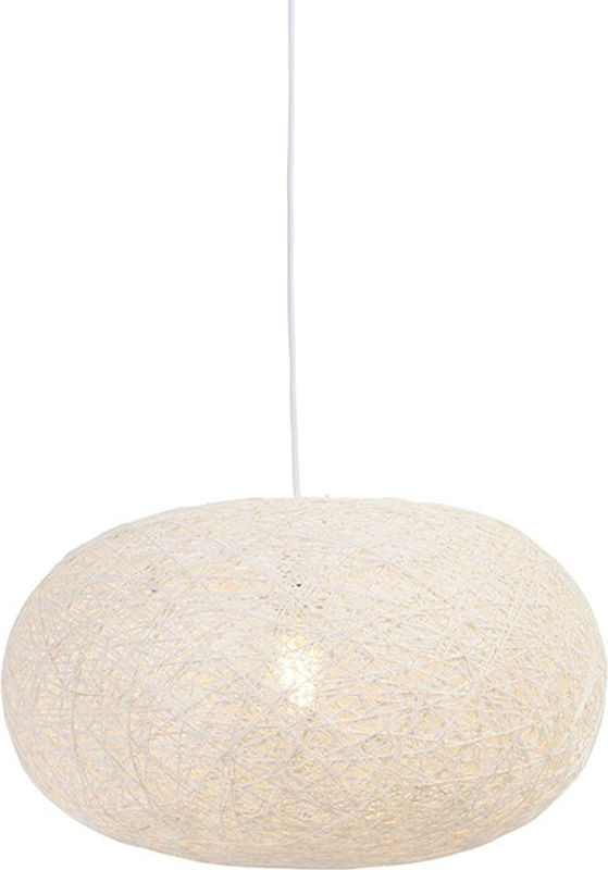 Qazqa Corda Flat Pendelleuchte im Landhausstil aus Papier, Weiß, Durchmesser: 50 cm, E27 - Bild 1