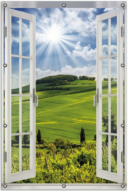 Wallario Gartenposter mit Fenster-Illusion Strahlender Sonnenschein, B/H: 60 x 90 cm, Mehrfarbig - Bild 1