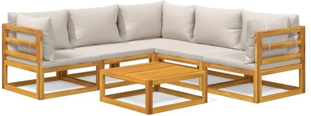 vidaXL 6-tlg Garten-Lounge-Set Modell 5 aus Akazien-Massivholz mit grauen Polstern in L-Form - Bild 1