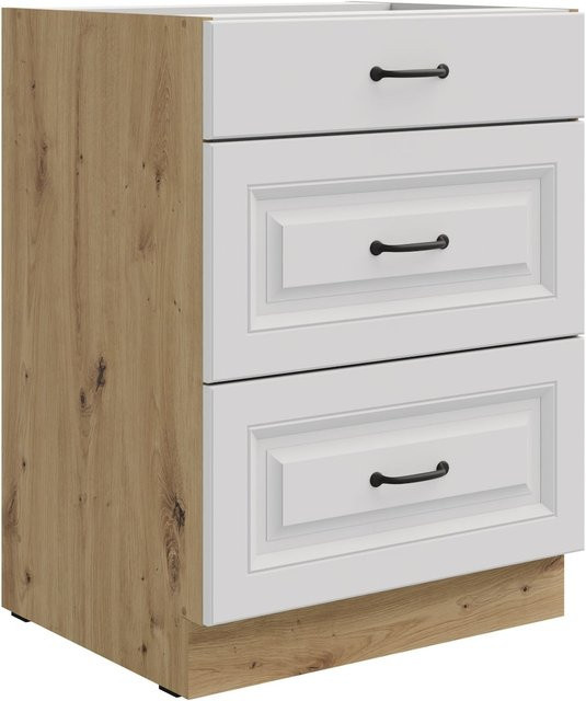Küchen Unterschrank Stilo Weiß und Eiche mit Vollauszug und Soft-Close, Breite: 60 cm - Bild 1