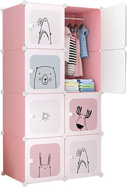 Garvee modularer Kinder-Kleiderschrank in Rosa, frei zusammenbaubarer Schrank mit Scharniertüren für Schlafzimmer und Flur, B/T/H: 75 x 47 x 147 cm - Bild 1