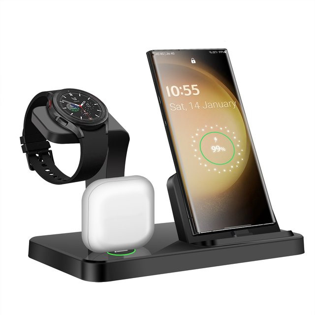 Samsung 3-in-1 Schnelles Kabelloses Ladegerät in Schwarz für Galaxy S24 S23 S22 Note 20 Z Flip Z Fold, Galaxy Watch und Buds - Bild 1