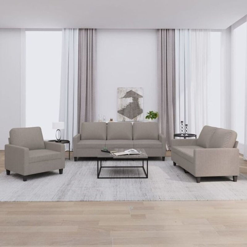 3-tlg. Sofagarnitur mit Kissen von vidaxl in Taupe meliert aus Stoff und Metall im modernen Design - Bild 1