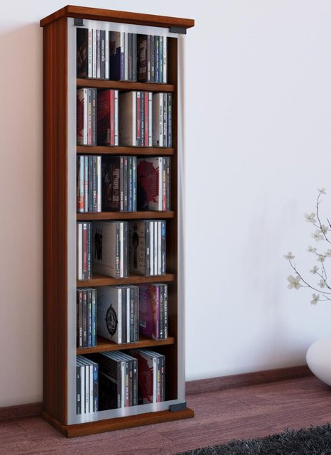 VCM CD Regal Classic in Kern-Nussbaum mit ESG-Sicherheitsglastüren für CDs und DVDs, H x B x T: 92 x 31 x 18 cm - Bild 1