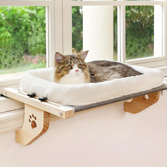 HappyhomeEE Verstellbare Katzenhängematte mit weicher Fleece-Fütterung in Weiß - Bild 1