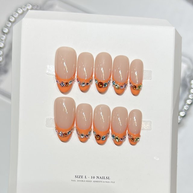 YADORNOS Kunstnägel, Mandelform, Orange, Glitzer, 10 Stück - Bild 1