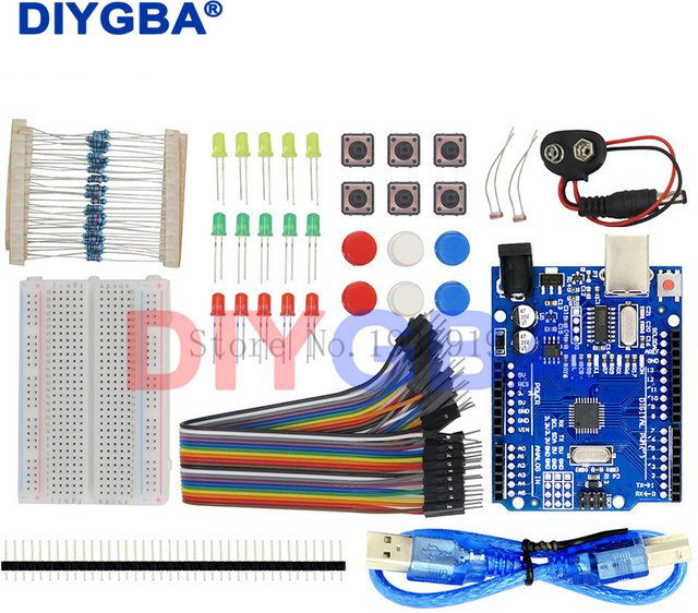 DNIGEF 13-in-1 Starter-Kit für Arduino UNO R3 kompatibel mit Mini-Breadboard, LEDs, Überbrückungsdrähten und Tasten, mehrfarbig - Bild 1