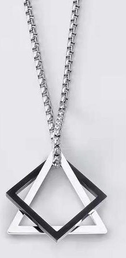 Wucifang Jewelry Halskette, Geometrische Dreieck Anhänger, Edelstahl, Silber, Herren - Bild 1