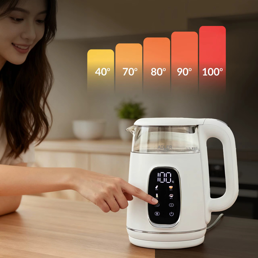 Aeg Wasserkocher aus Glas in Weiß mit 1,7 l Fassungsvermögen, 220 W Leistung, manueller Temperatureinstellung und Temperaturwartungsfunktion - Bild 6