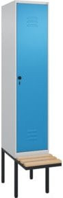 C+P Spind Classic PLUS Garderobenschrank mit Sitzbank, 1 Abteil, grau/blau, B/T/H: 212 x 40 x 81,5 cm - Bild 1