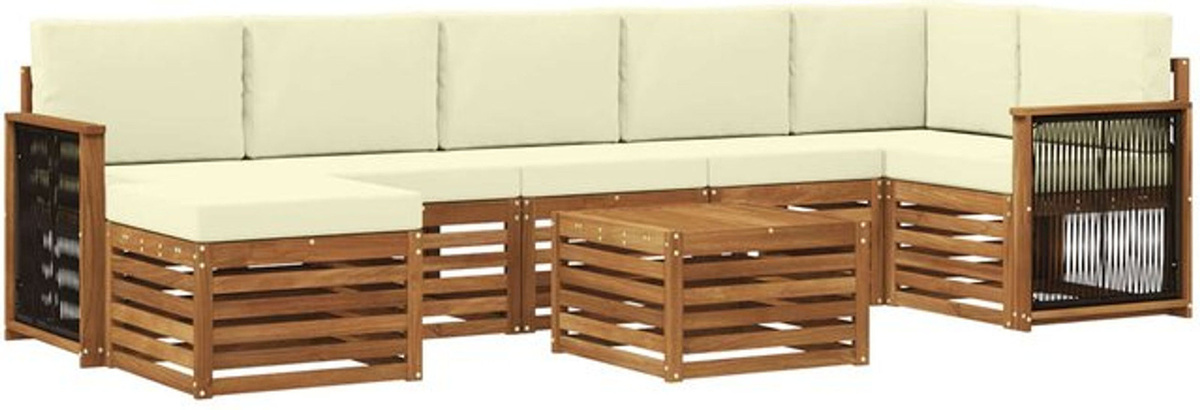 7-teilige Outdoor-Sofagarnitur aus Akazie Holz in Natur und Beige mit Kissen von vidaXL - Bild 1