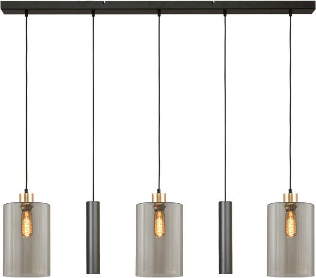 Masterlight Ortona 3/2 Pendelleuchte 5-flammig in Schwarz matt und Gold matt mit transparenten Glaszylindern - Bild 1