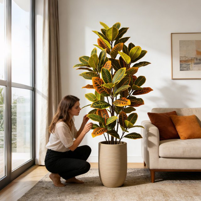 Künstlicher Ficus-Baum von Kmitang mit großen Banyan-Blättern aus Kunststoff für deine Haus- und Gartendekoration, B/T/H: 58 x 58 x 115 cm - Bild 1