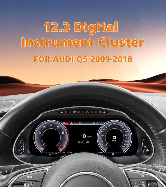 OSSURET Digitales 12,3 Zoll Armaturenbrett-Cluster für Audi Q5 2009-2018 mit Android Auto und Carplay, Cockpit-Tachometer in Schwarz - Bild 1