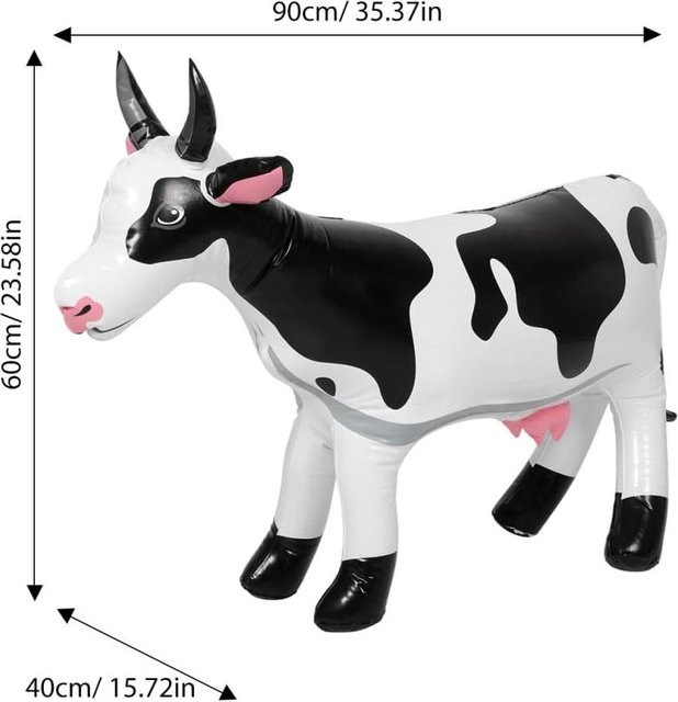 Aufblasbare Kuh-Tierfigur aus PVC von PandaDeals in Weiß für deine Bauernhof-Party, B/H/T: 90 x 60 x 1 cm - Bild 1